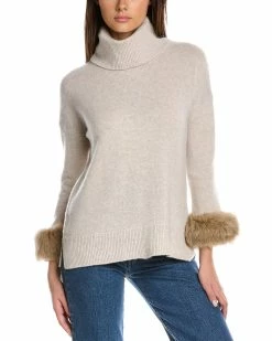 New ✔️ Hannah Rose Quebec Cuff Turtleneck Cashmere Sweater for 👩 women 🤩